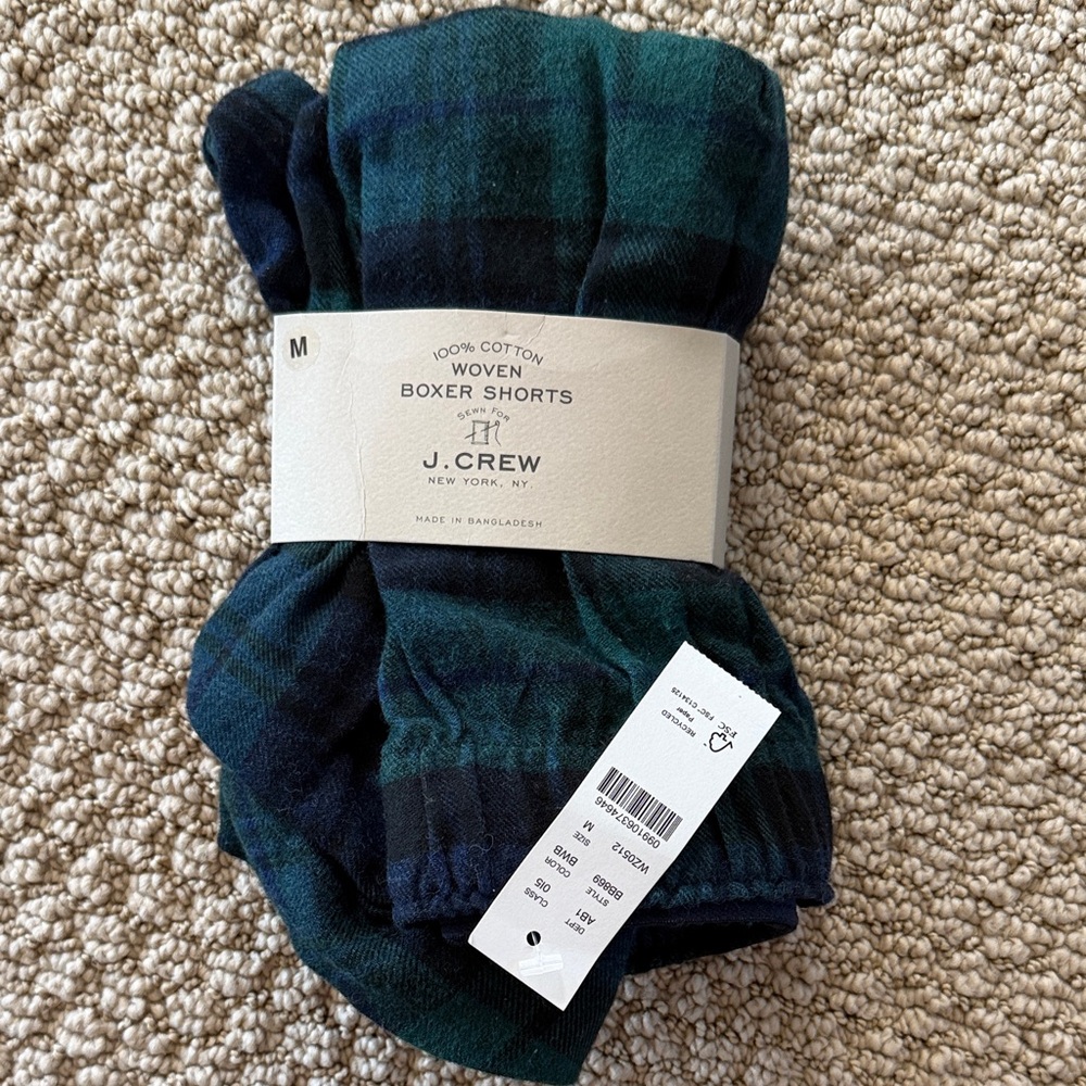 J. Crew Men's Blue and Green Plaid Boxers